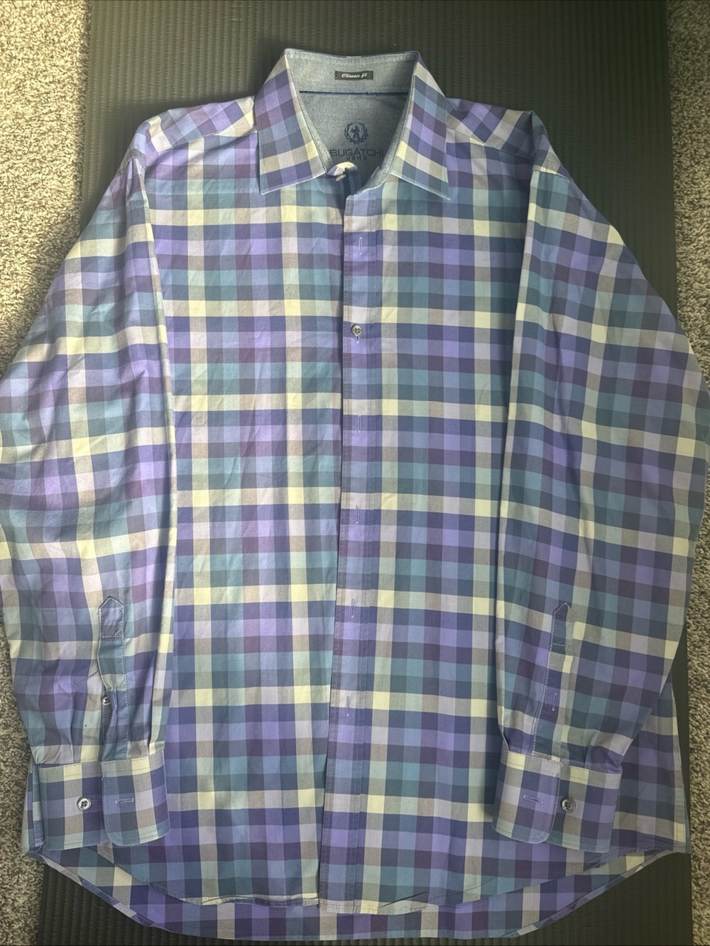 Bugatchi Men's Lavender and Light Blue Plaid Dress Shirt